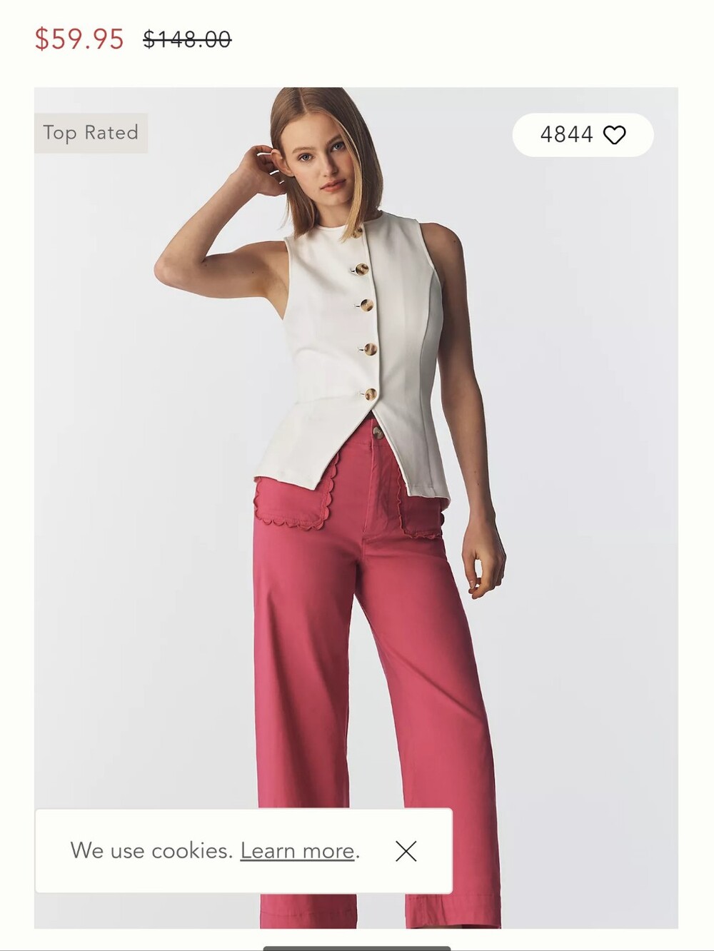 Anthropologie Maeve Colette Magic Fabric Scallop-Pocket Pants In Medium Pink EUC